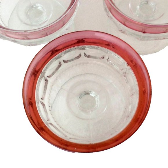 4 King's Crown Vintage Cranberry Flashed Band Thumbprint Footed Sherbet Compotes - Picture 4 of 6